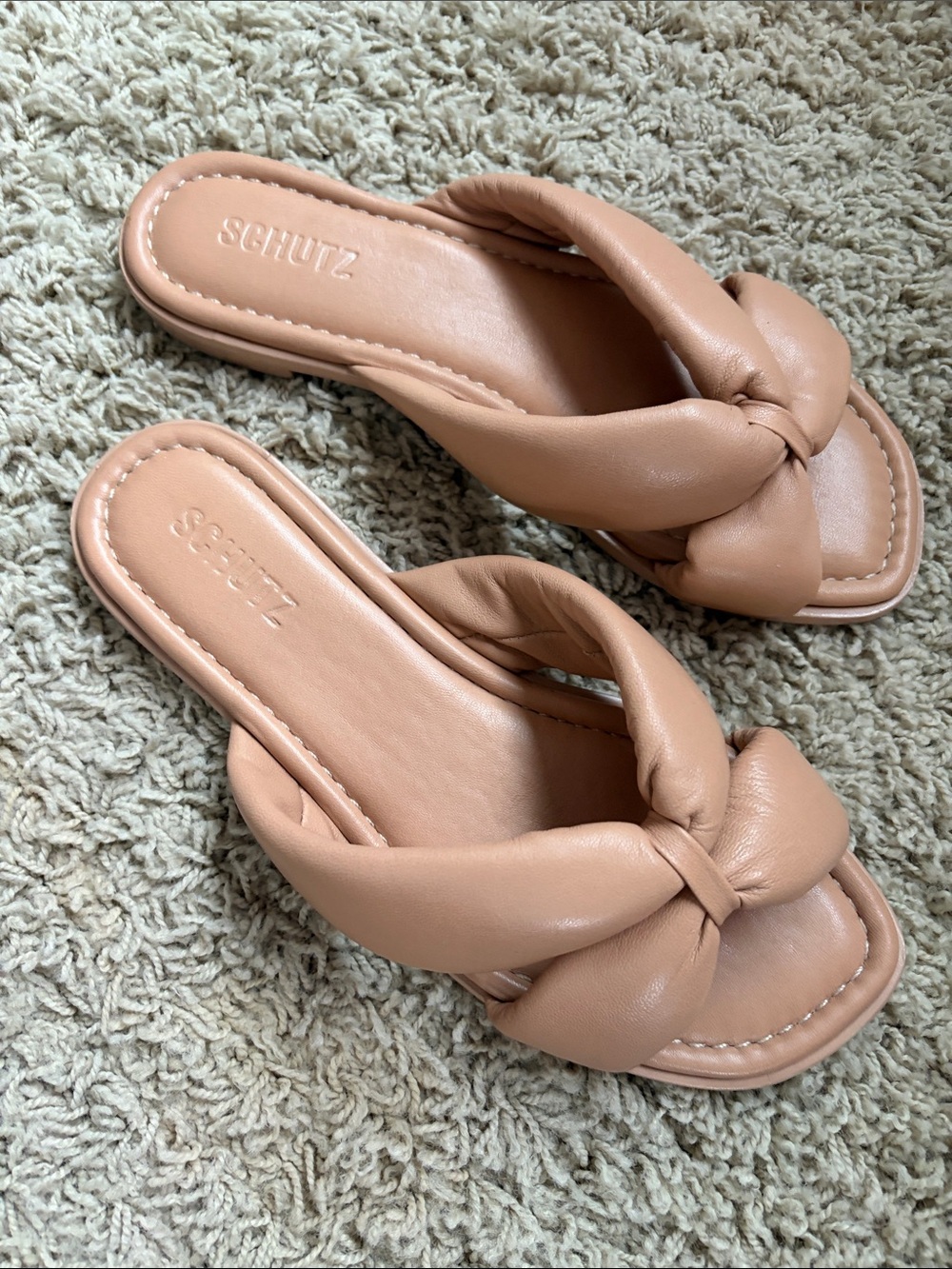 SCHUTZ Knotted Slide Sandals in Nude Tan